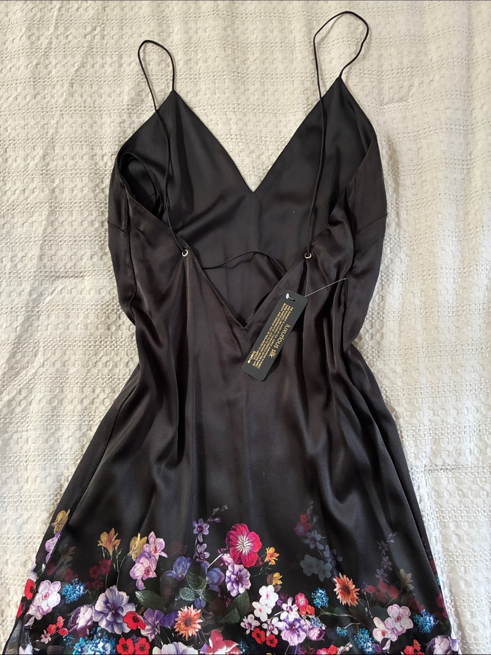 bebe Black Midi Slip Dress with Multicolor Floral Hem - Picture 3 of 6